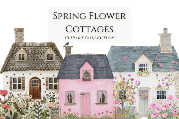 Download Watercolor Spring Flower Cottages - Spring Collection