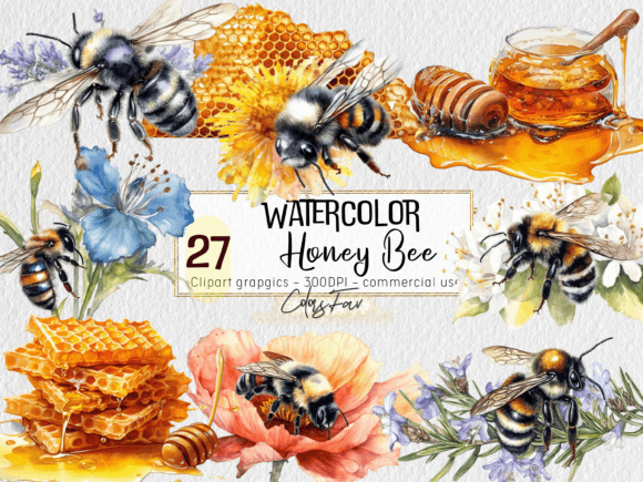 Download Watercolor Spring Garden Bee and Honey - Spring Collection